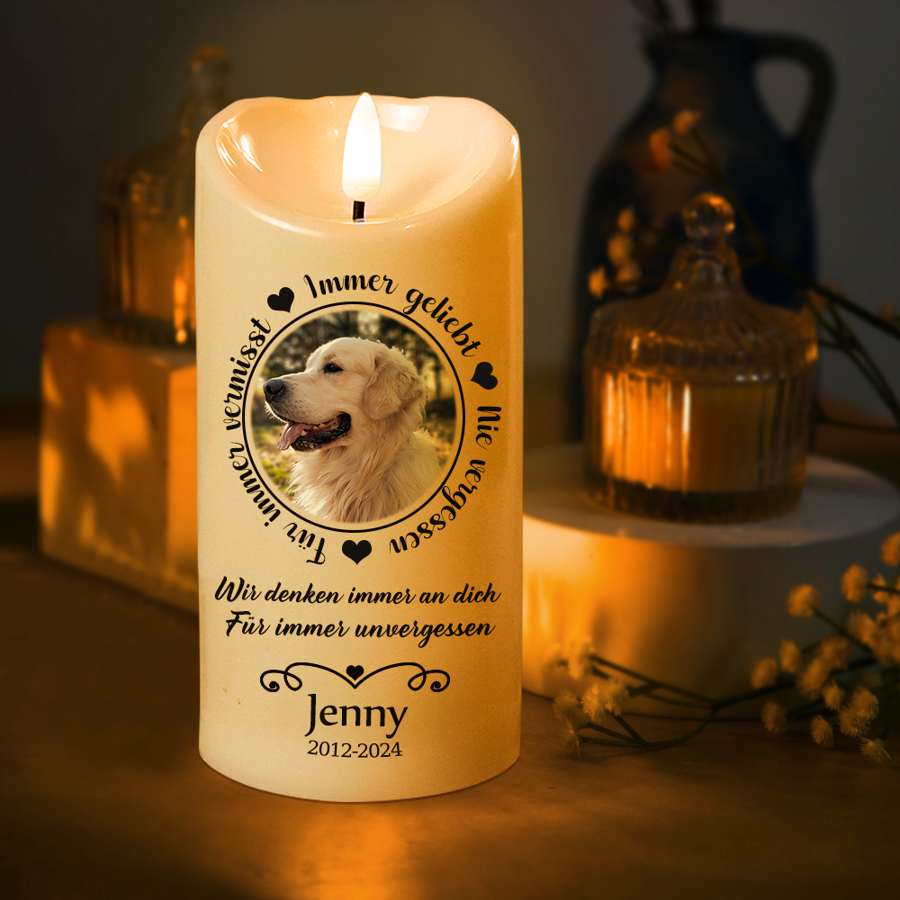 Personalisierte Flammenlose LED Gedenkkerze Trauergeschenk bei Haustierverlust für Tierbesitzer