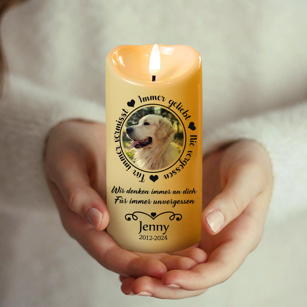 Personalisierte Flammenlose LED Gedenkkerze Trauergeschenk bei Haustierverlust für Tierbesitzer