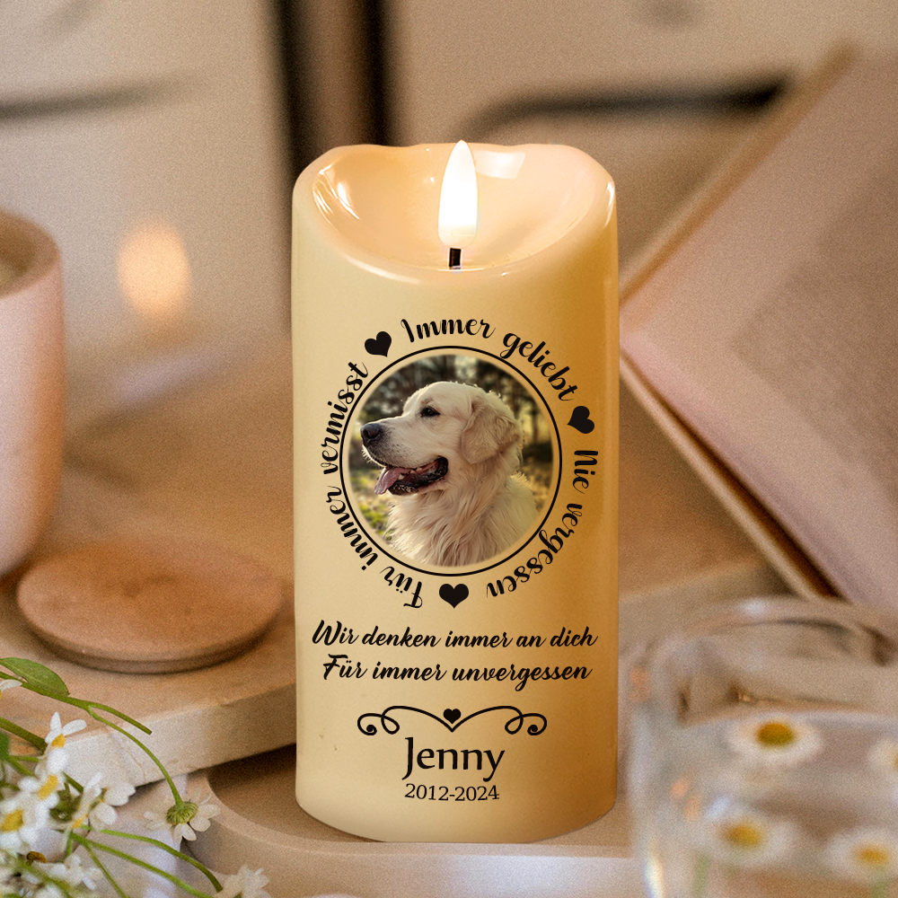 Personalisierte Flammenlose LED Gedenkkerze Trauergeschenk bei Haustierverlust für Tierbesitzer