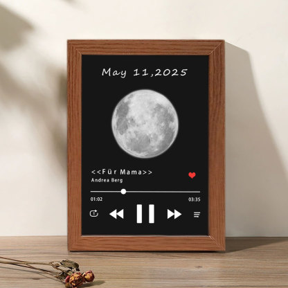 Individueller Musikrahmen mit Mondmotiv Geburtsdatum und vollständiger Songwiedergabe