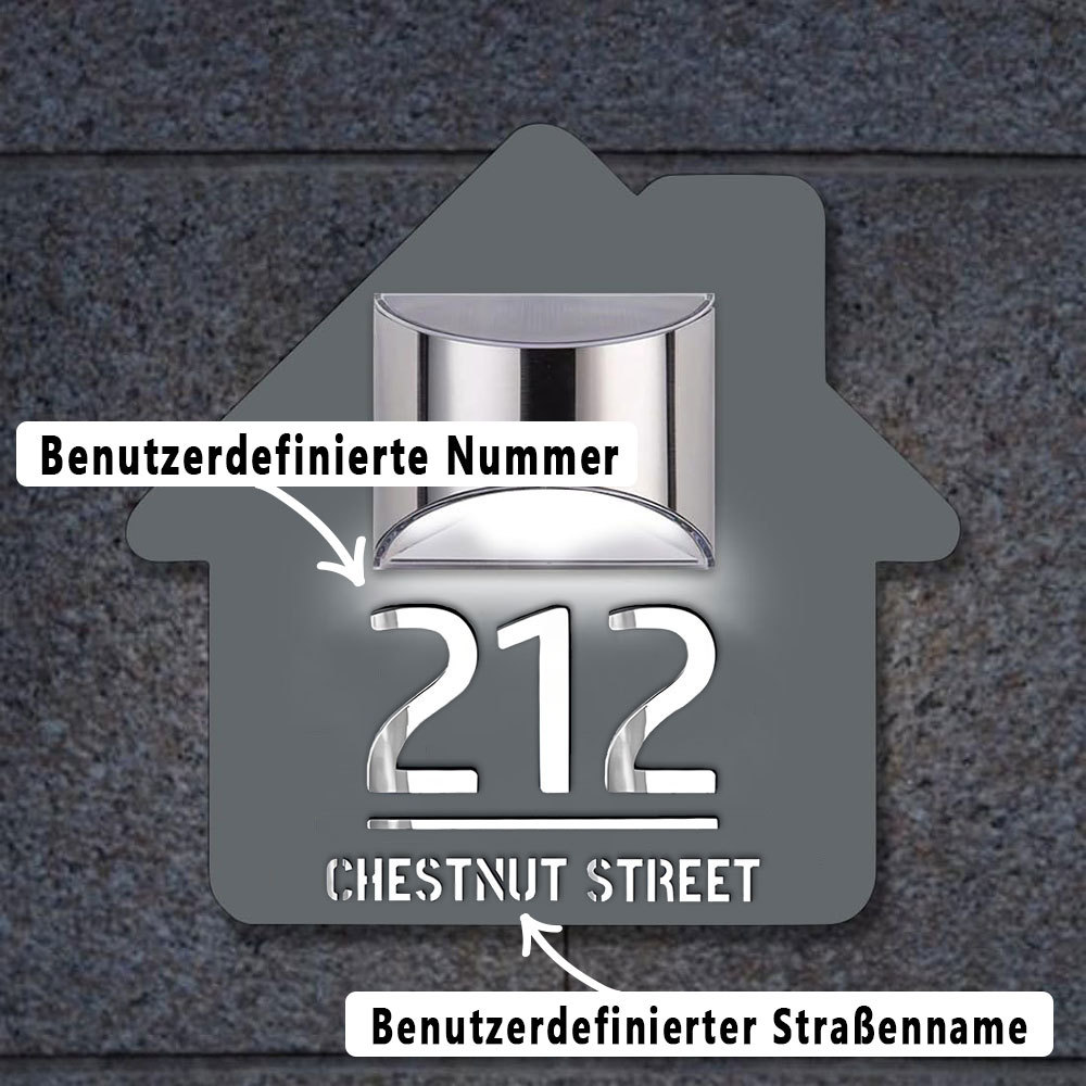 Personalisierte Hausnummer Schild Mit LED Licht Solar Beleuchtet Wasserdicht Spiegel Nummer Laser Geschnitten Adresse Schild Für Einweihungsgeschenke
