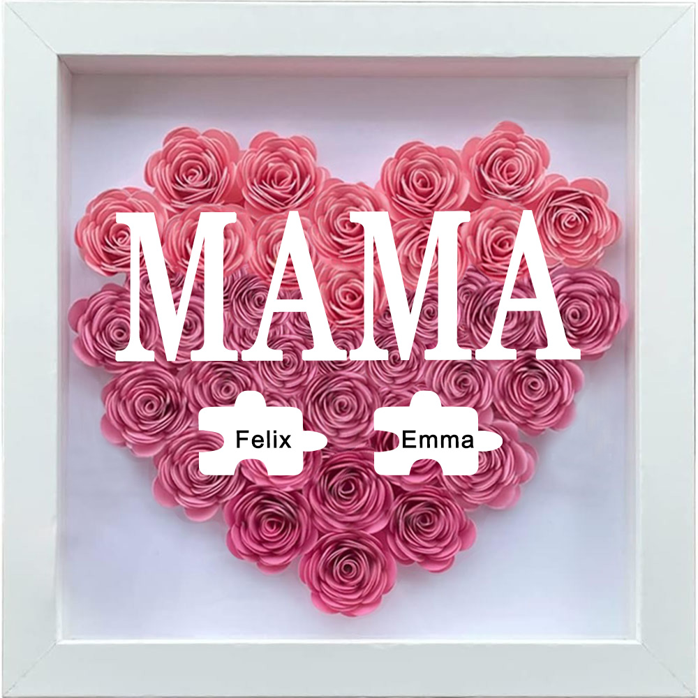 Personalisierte Blumen Schattenbox Individueller Rosenrahmen Mit 1-6 Namen Muttertagsgeschenk Für Mama Oma
