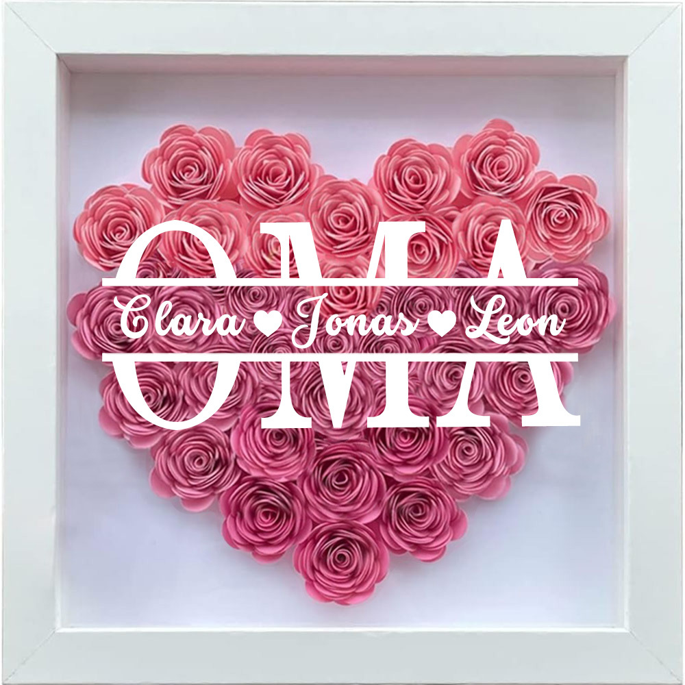 Personalisierte Blumen Schattenbox Geschenk Für Mutter Muttertag Trockenrosen Geschenkbox Mit 1-5 Namen Geburtstagsgeschenk