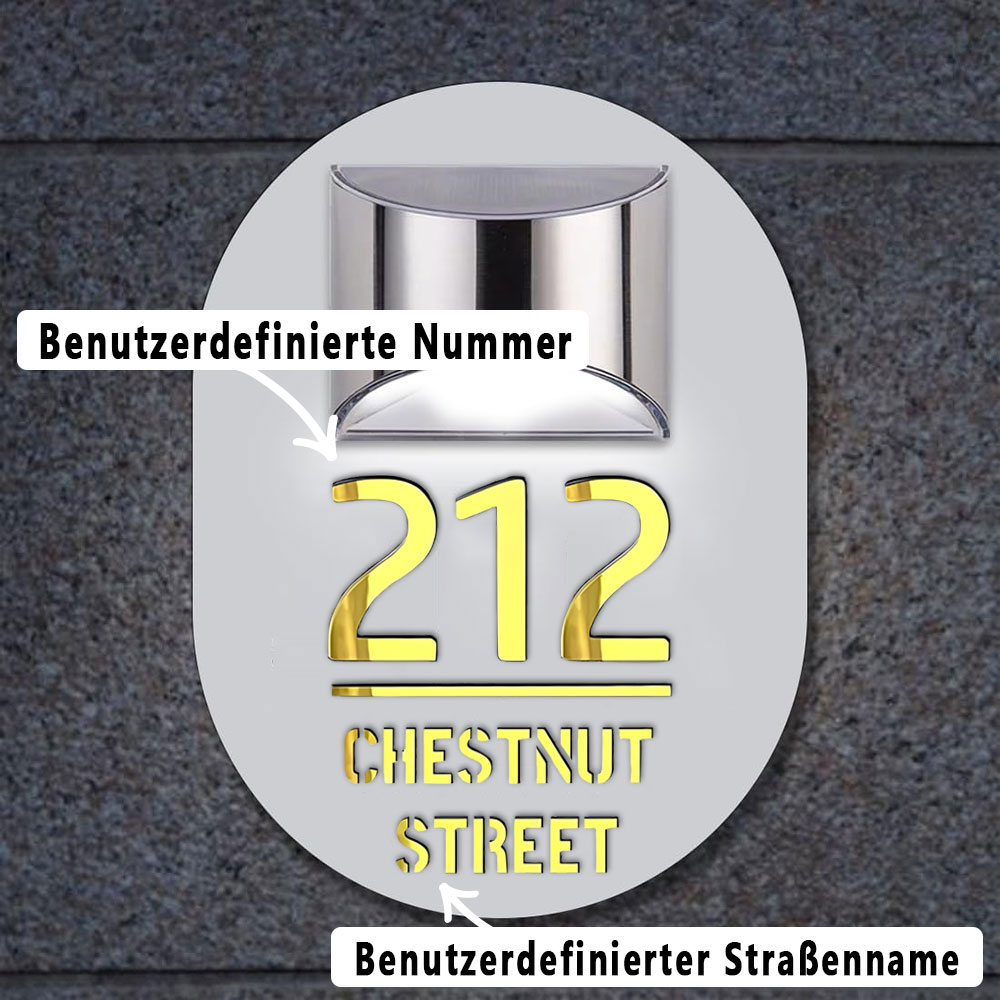 Personalisierte Hausnummer Schild Mit LED Licht Solar Beleuchtet Wasserdicht Spiegel Nummer Laser Geschnitten Adresse Schild Für Einweihungsgeschenke