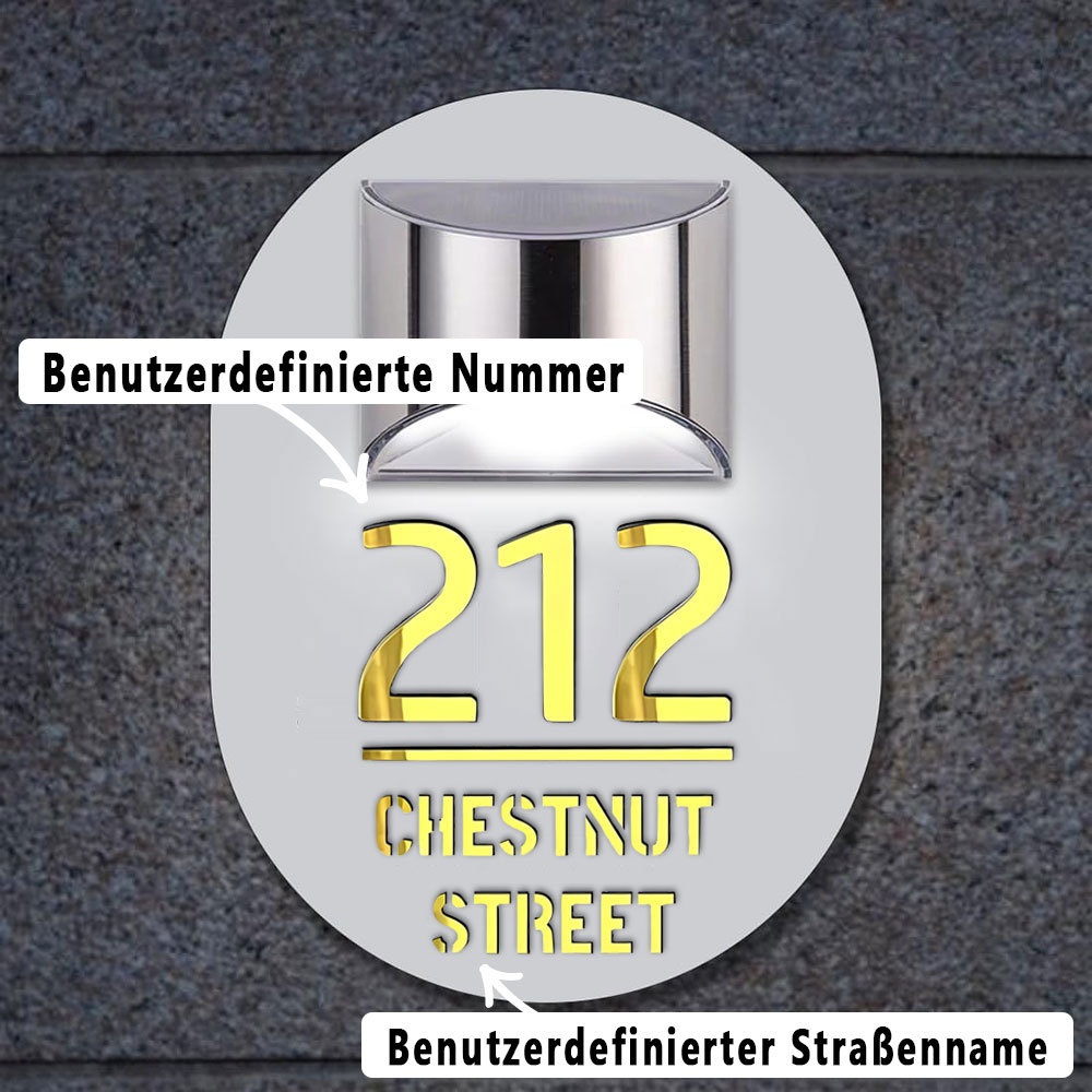 Personalisierte Hausnummer Schild Mit LED Licht Solar Beleuchtet Wasserdicht Spiegel Nummer Laser Geschnitten Adresse Schild Für Einweihungsgeschenke