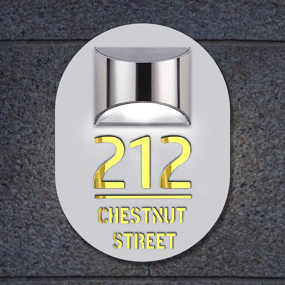 Personalisierte Hausnummer Schild Mit LED Licht Solar Beleuchtet Wasserdicht Spiegel Nummer Laser Geschnitten Adresse Schild Für Einweihungsgeschenke
