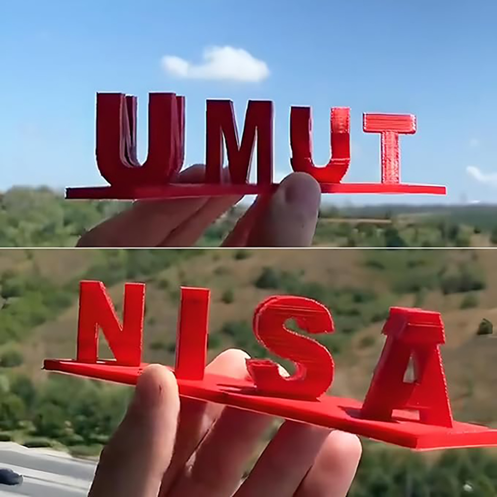 Maßgefertigte Doppelnamen-Illusions-Love 3D Gedruckte Personalisierte Wendeschrift Namensschild Beidseitig Anpassbare Wörterplatte