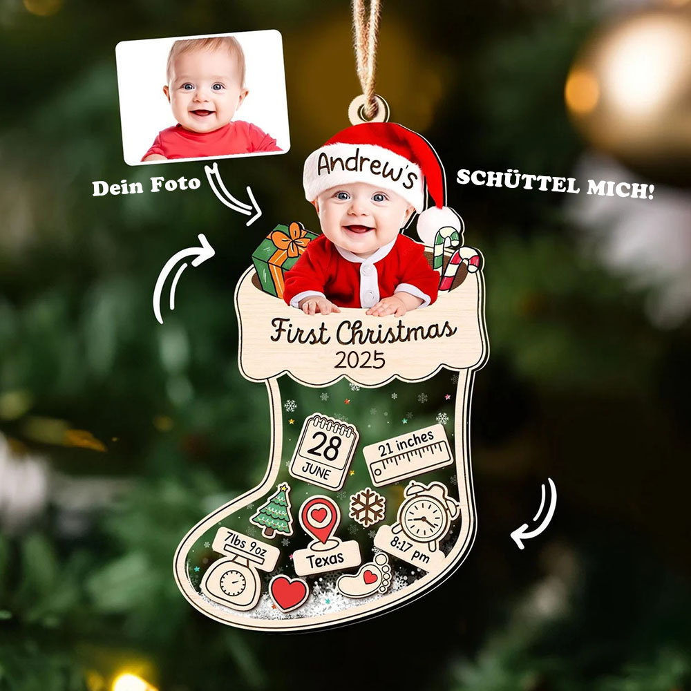 Personalisierter Babyfoto 4D Wackelkopf Individuelles Geburtsdaten Ornament Erstes Weihnachtsfest des Babys Geschenk für Neugeborene