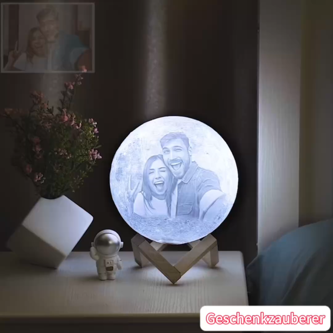 Personalisierte Foto Mondlampe 3D Gravierte Mondlicht mit Foto Zwei Farben Geschenk für Paare