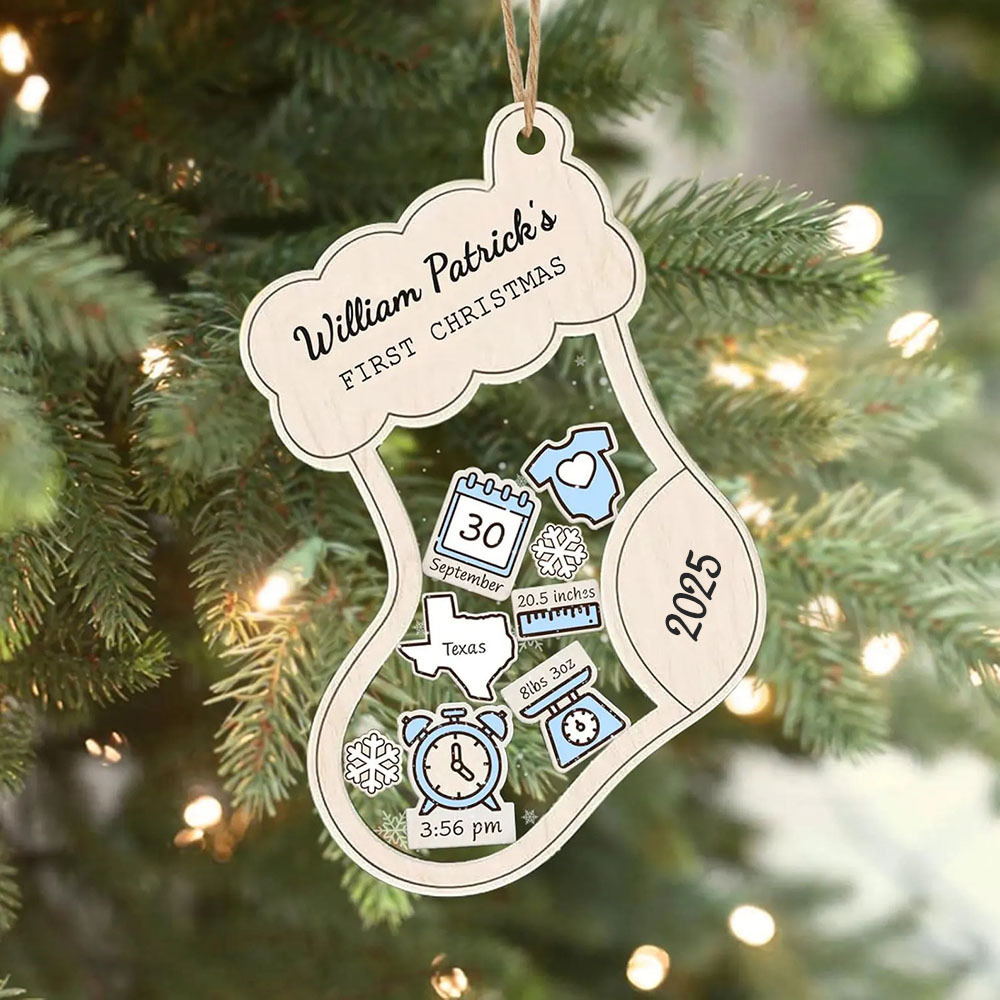 Personalisierter Erstes Weihnachtsfest des Babys Ornament 4D Wackelndes Baby Andenken Weihnachtsgeschenk Socke Anhänger