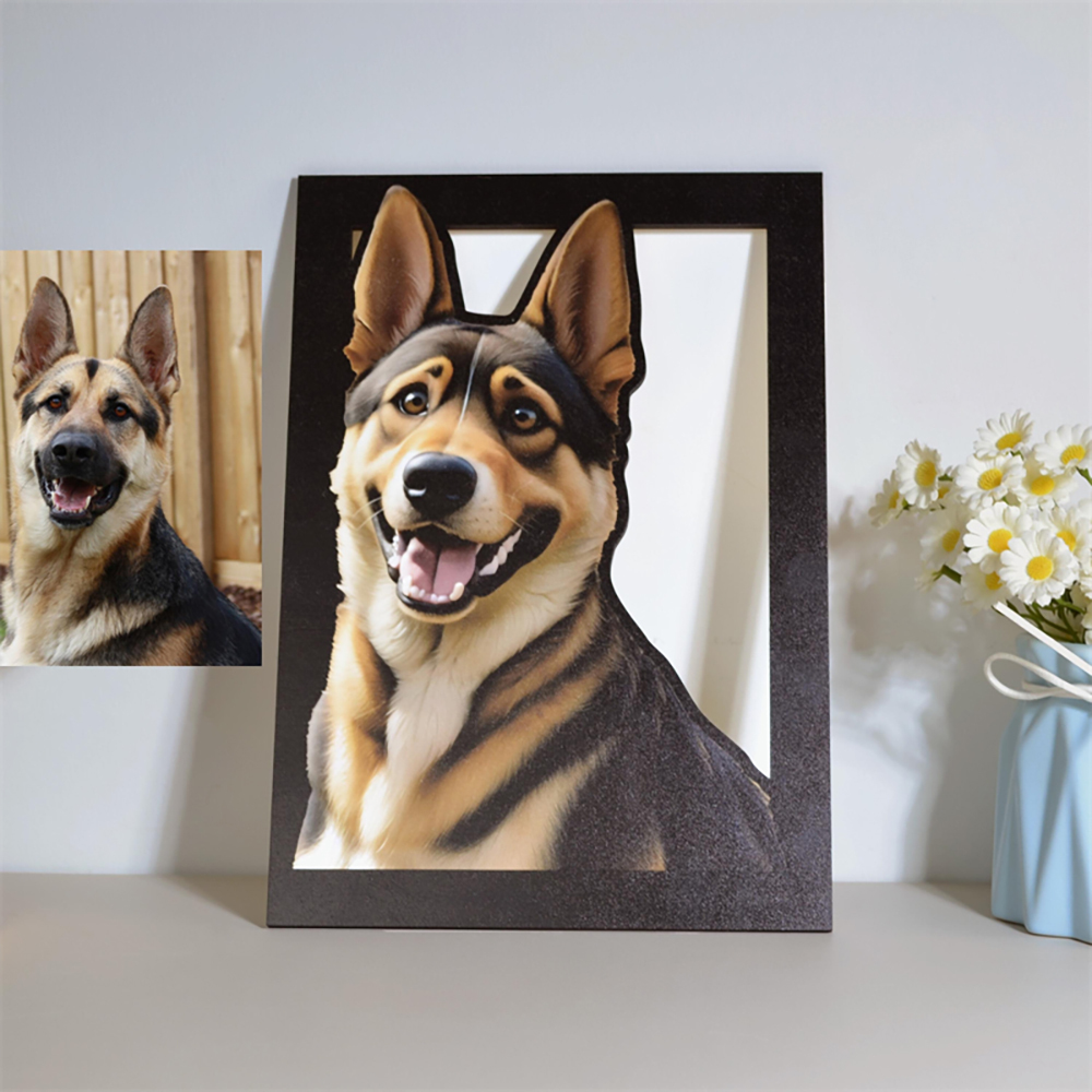 Personalisierte Haustier Cartoon Porträt Lampe Im Pixar Stil Mit Foto Und Gravur