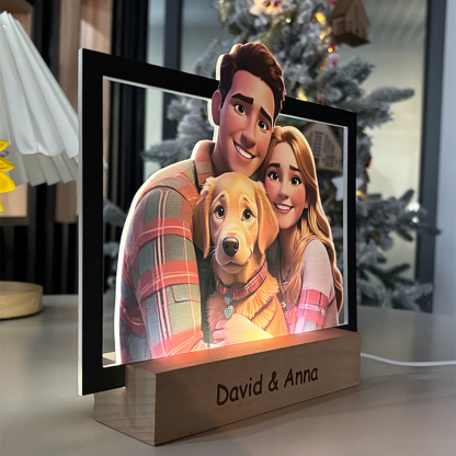 Personalisierte Cartoon-Porträt Pixar Cartoon-Stil Nachtlampe Mit Foto Im Bilderrahmen Und Gravurtext