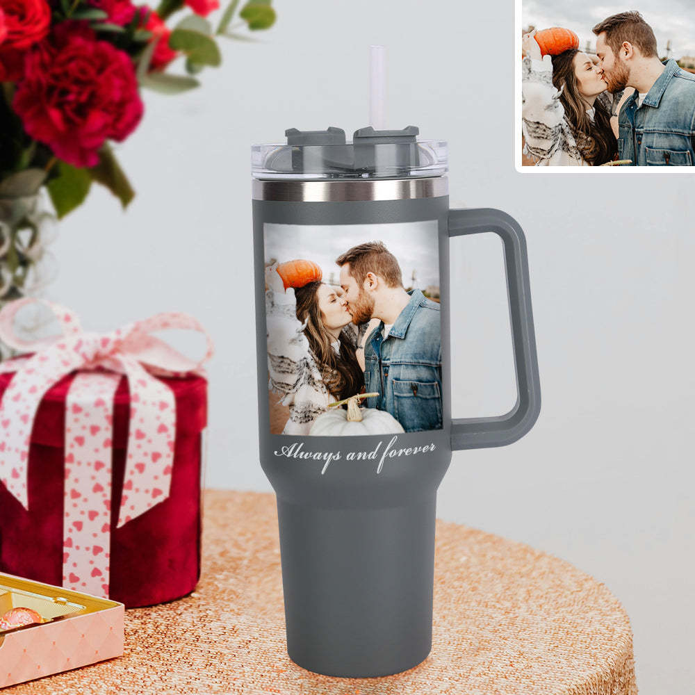 Personalisierter Edelstahl Tumbler mit Griff 1,2L Foto Becher
