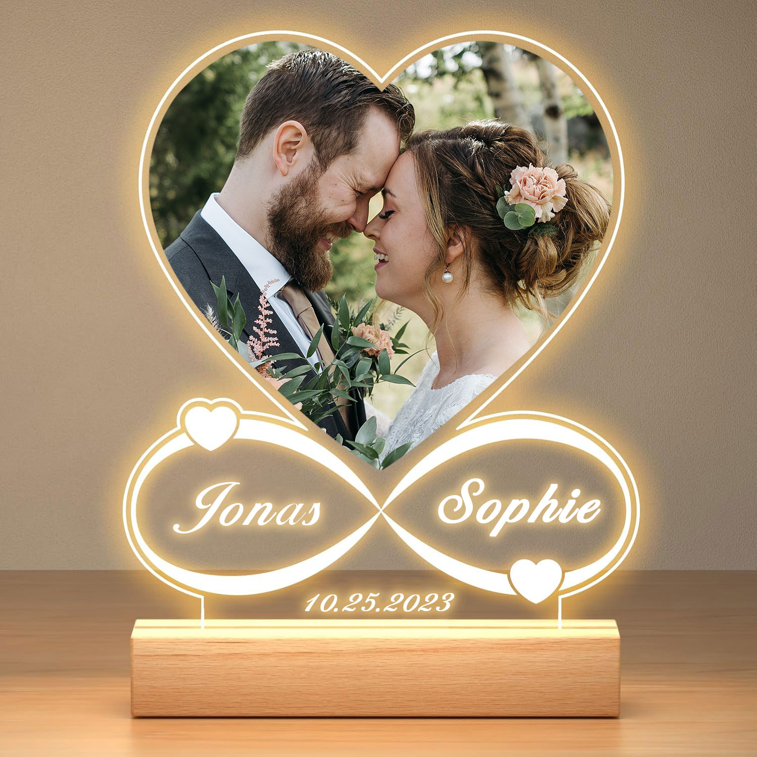 Personalisierte Herzförmige LED Foto Lampe Unendliche Liebe Nachtlicht mit Namen Romantisches Geschenk für Paare