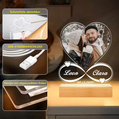 Personalisierte Herzförmige LED Foto Lampe Unendliche Liebe Nachtlicht mit Namen Romantisches Geschenk für Paare