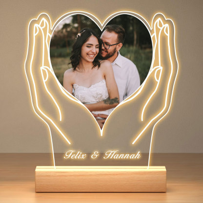 Personalisierte Foto und Text Herz in Händen Nachtlicht Jahrestagsgeschenk für Ihn