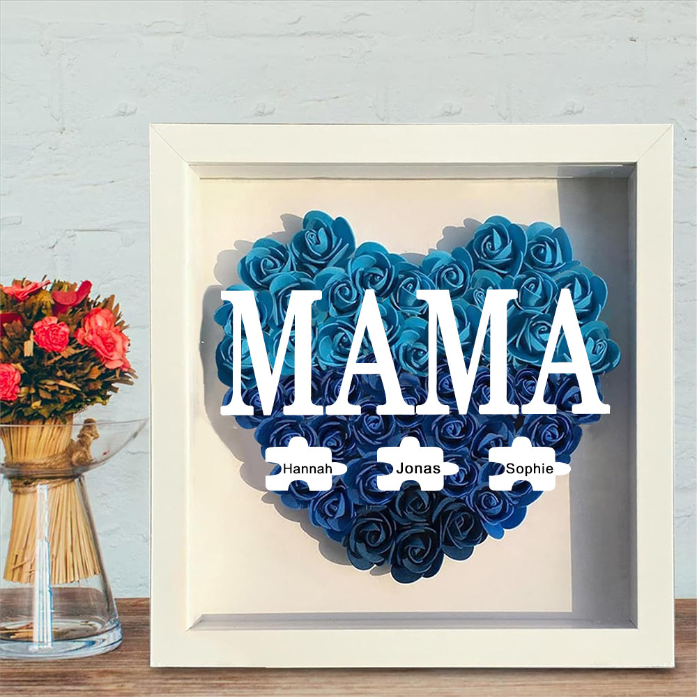 Personalisierte Blumen Schattenbox Individueller Rosenrahmen Mit 1-6 Namen Muttertagsgeschenk Für Mama Oma