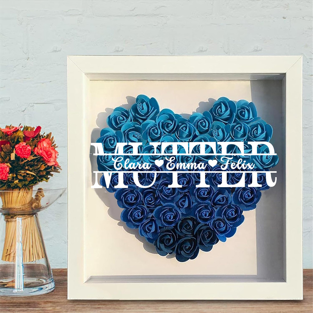 Personalisierte Blumen Schattenbox Geschenk Für Mutter Muttertag Trockenrosen Geschenkbox Mit 1-5 Namen Geburtstagsgeschenk