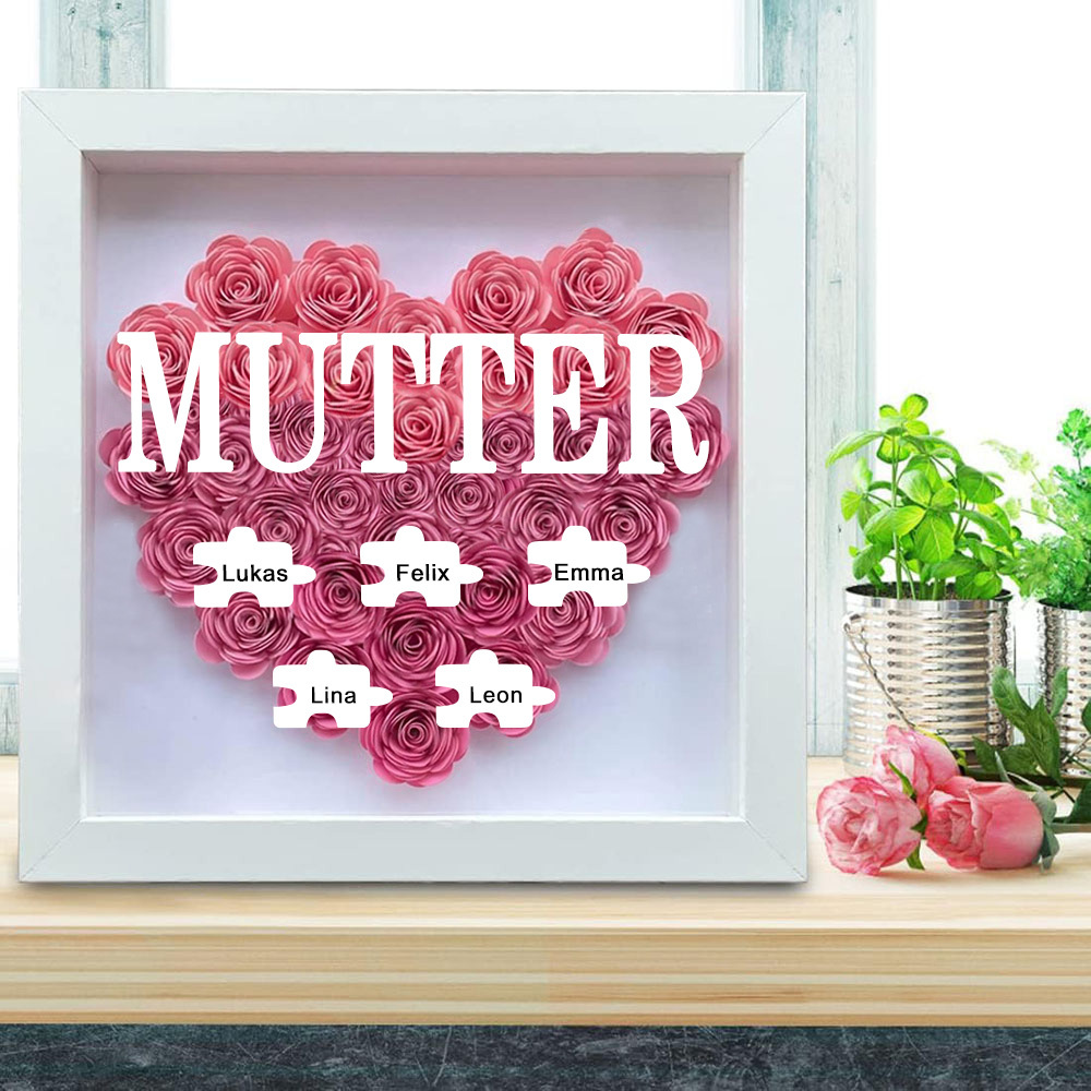 Personalisierte Blumen Schattenbox Individueller Rosenrahmen Mit 1-6 Namen Muttertagsgeschenk Für Mama Oma