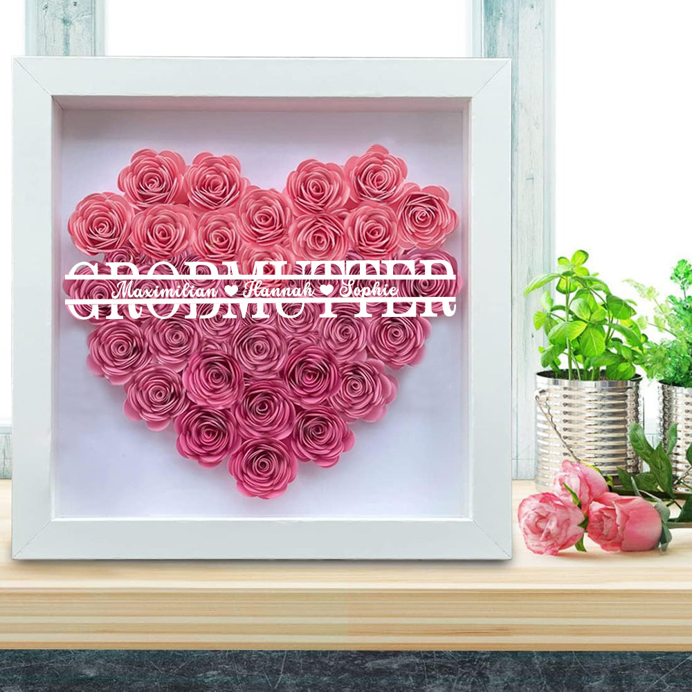 Personalisierte Blumen Schattenbox Geschenk Für Mutter Muttertag Trockenrosen Geschenkbox Mit 1-5 Namen Geburtstagsgeschenk