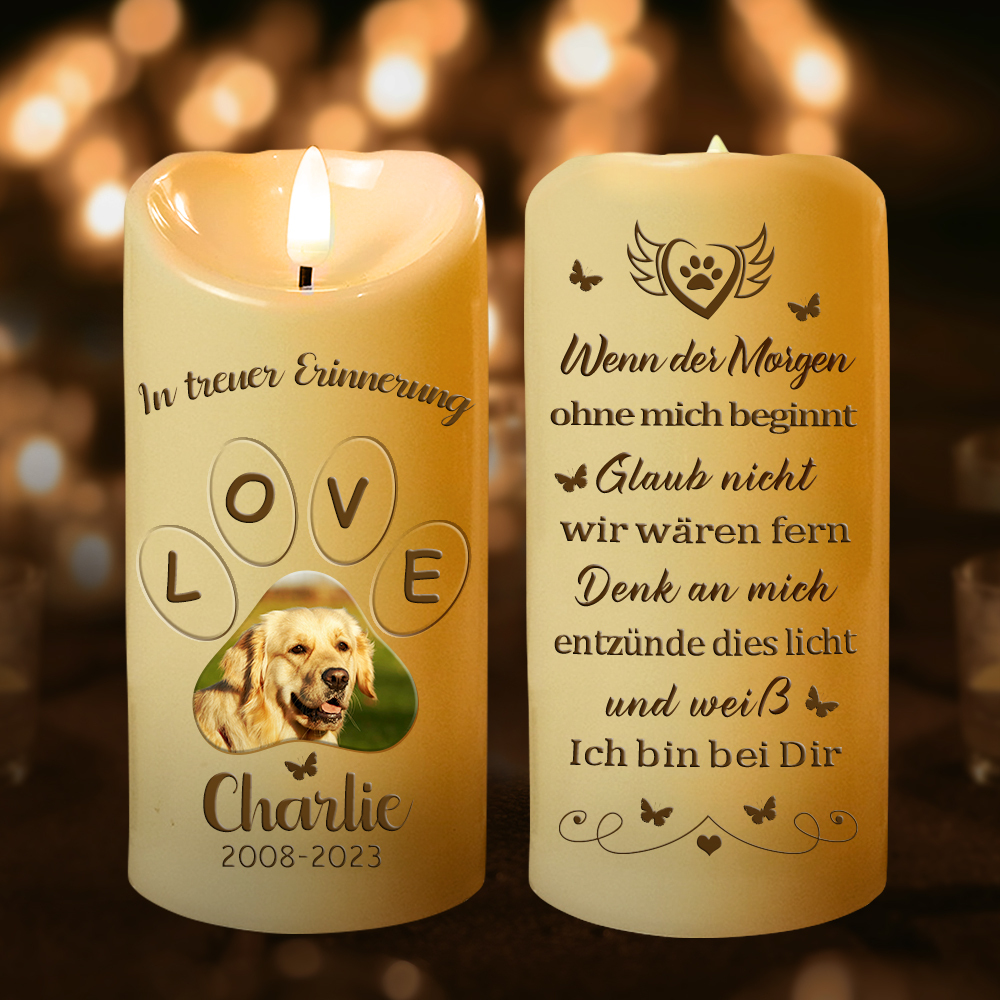 Personalisierte LED Gedenkkerze mit Hundebild Haustier Andenken Geschenk für Tierliebhaber