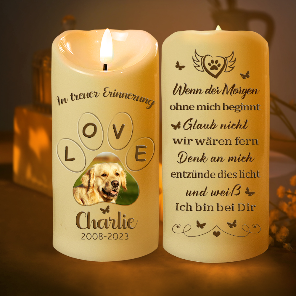 Personalisierte LED Gedenkkerze mit Hundebild Haustier Andenken Geschenk für Tierliebhaber