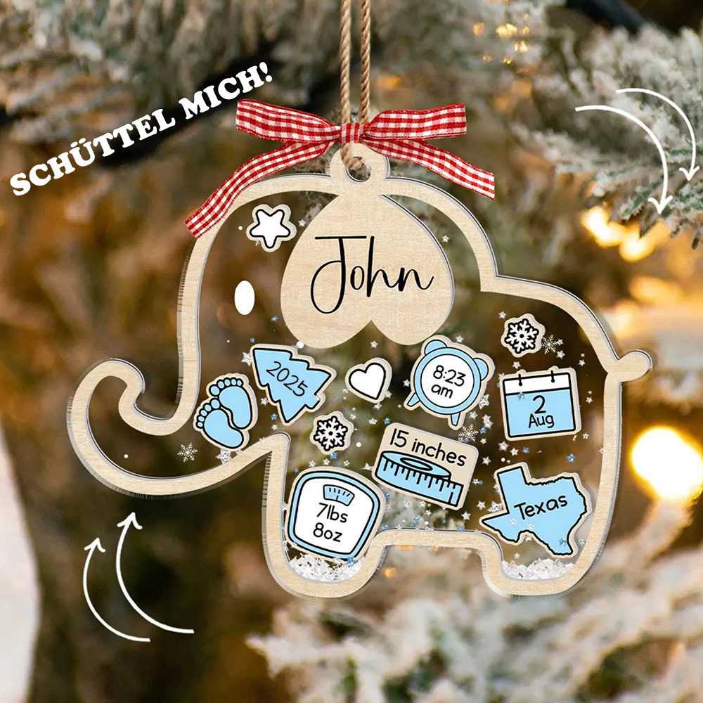 Personalisierter Baby Erstes Weihnachts 4D Wackelkopf Ornament Elefant Kinder Junge Mädchen Weihnachtsgeschenk für Baby