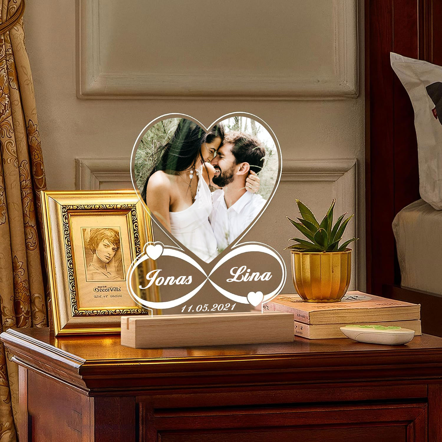 Personalisierte Herzförmige LED Foto Lampe Unendliche Liebe Nachtlicht mit Namen Romantisches Geschenk für Paare