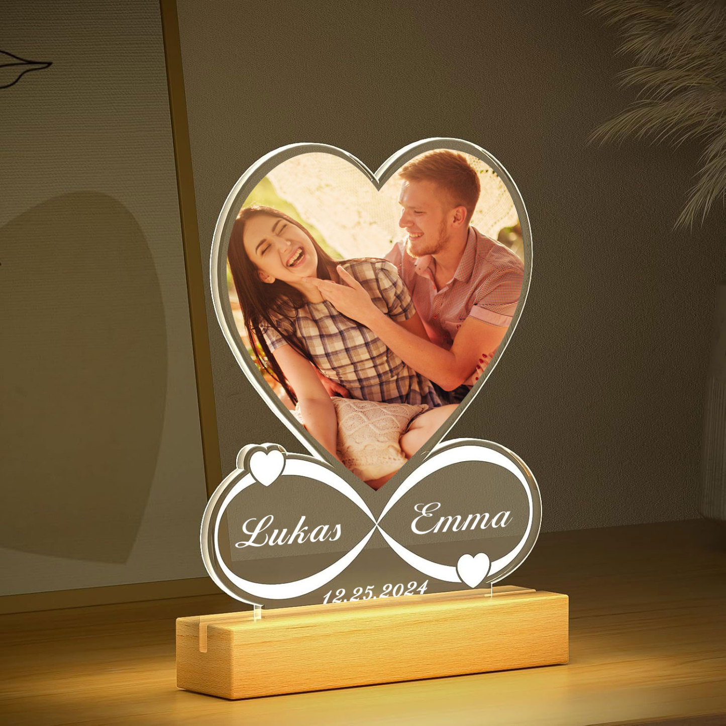 Personalisierte Herzförmige LED Foto Lampe Unendliche Liebe Nachtlicht mit Namen Romantisches Geschenk für Paare