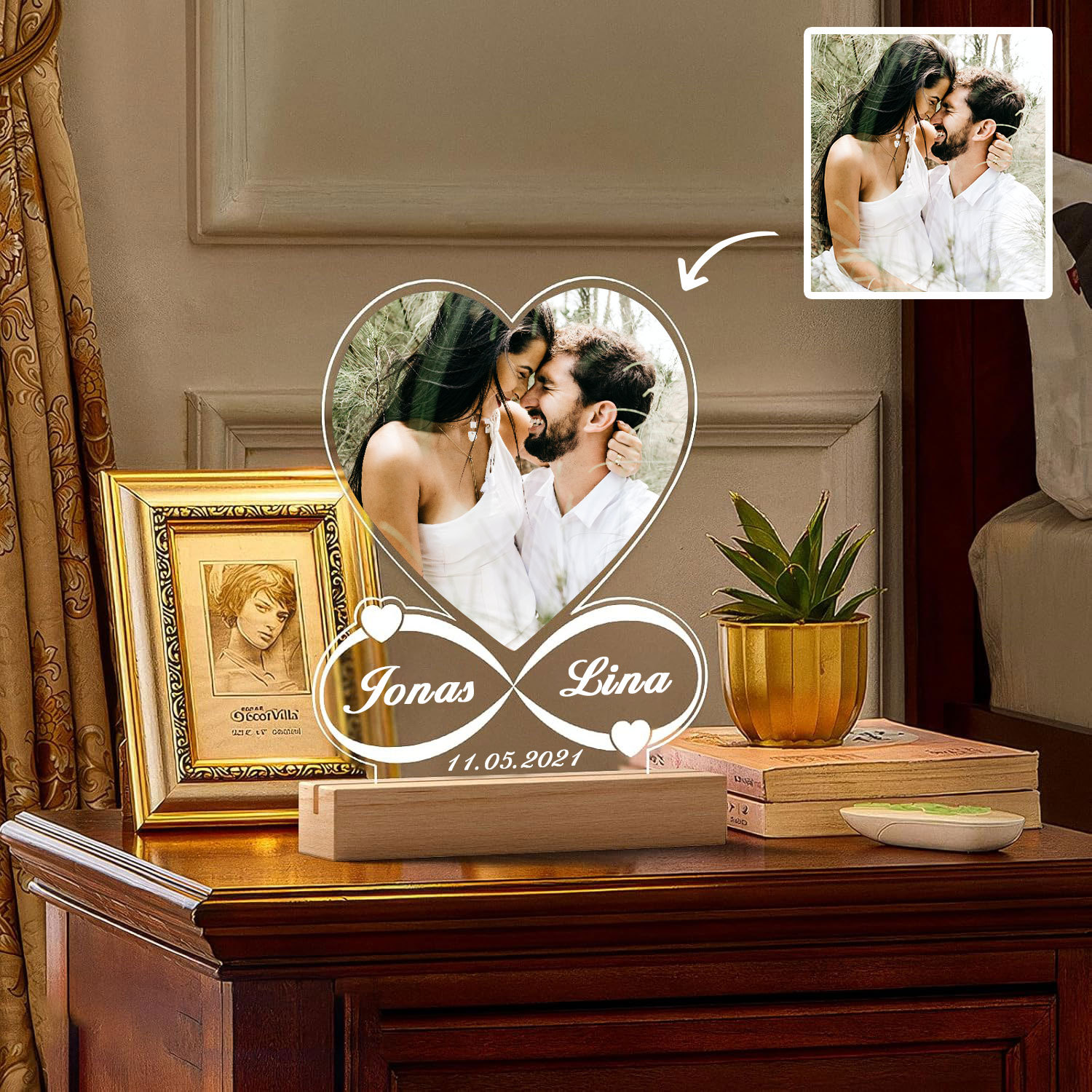 Personalisierte Herzförmige LED Foto Lampe Unendliche Liebe Nachtlicht mit Namen Romantisches Geschenk für Paare