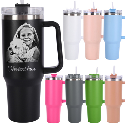 Personalisierter Foto Tumbler 1,2L für Paare mit Griff und Strohhalm