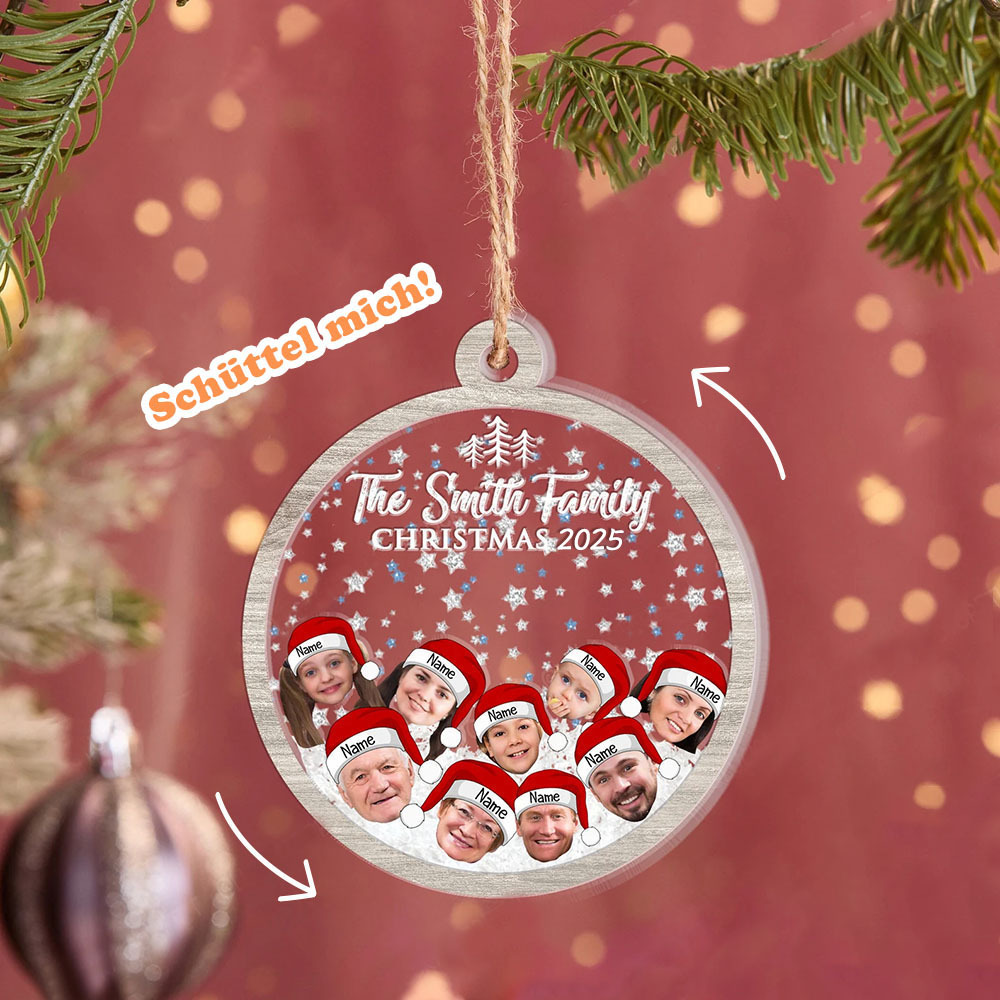 Personalisierter Familiengesicht Foto mit Hut und Name 4D Wackelkopf Ornament Familienornament Weihnachtsgeschenk