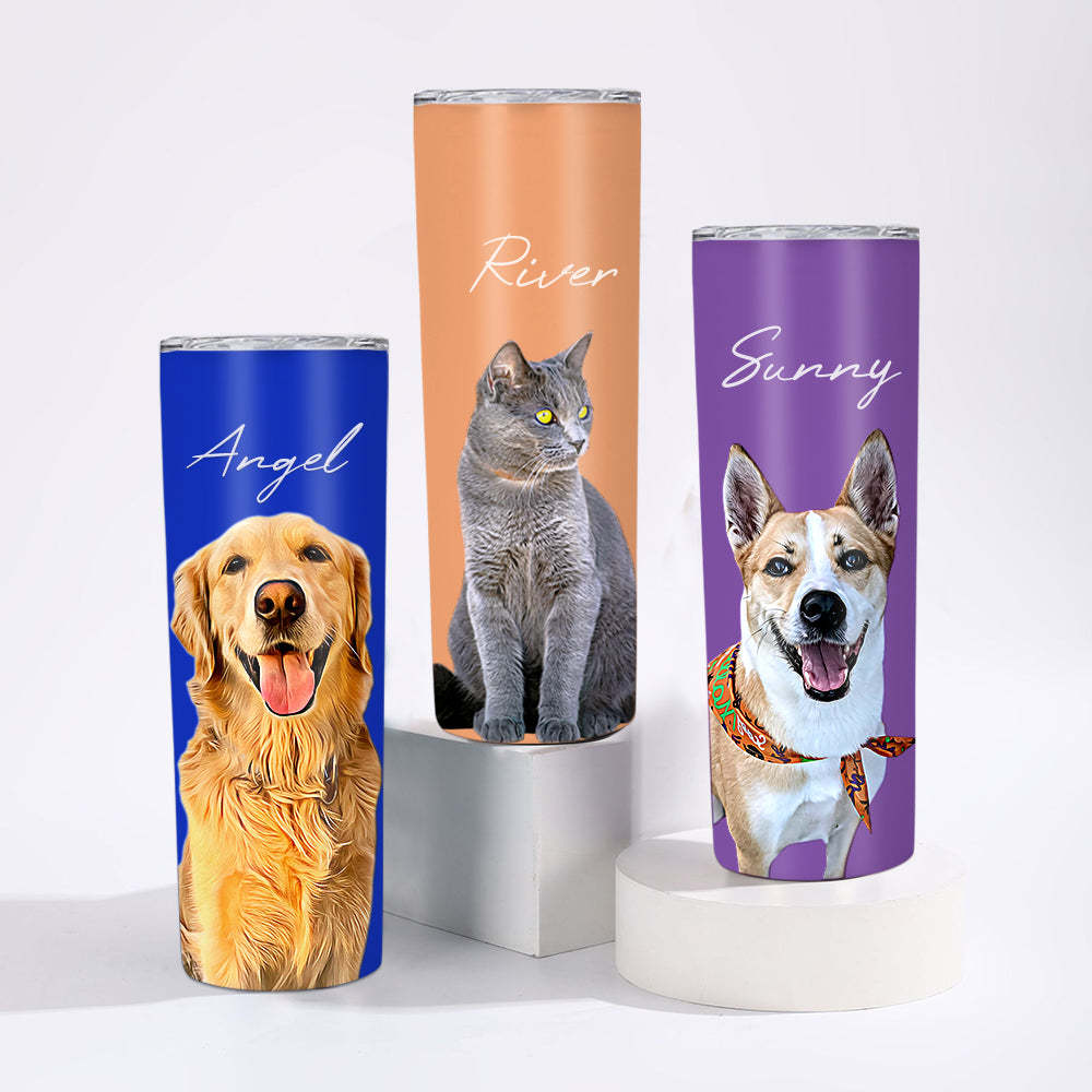 Personalisierte 0,6L Haustierfoto Becher Personalisierte Haustier Kaffee Tasse Schlanker Edelstahlbecher 20oz Weihnachtsgeschenk