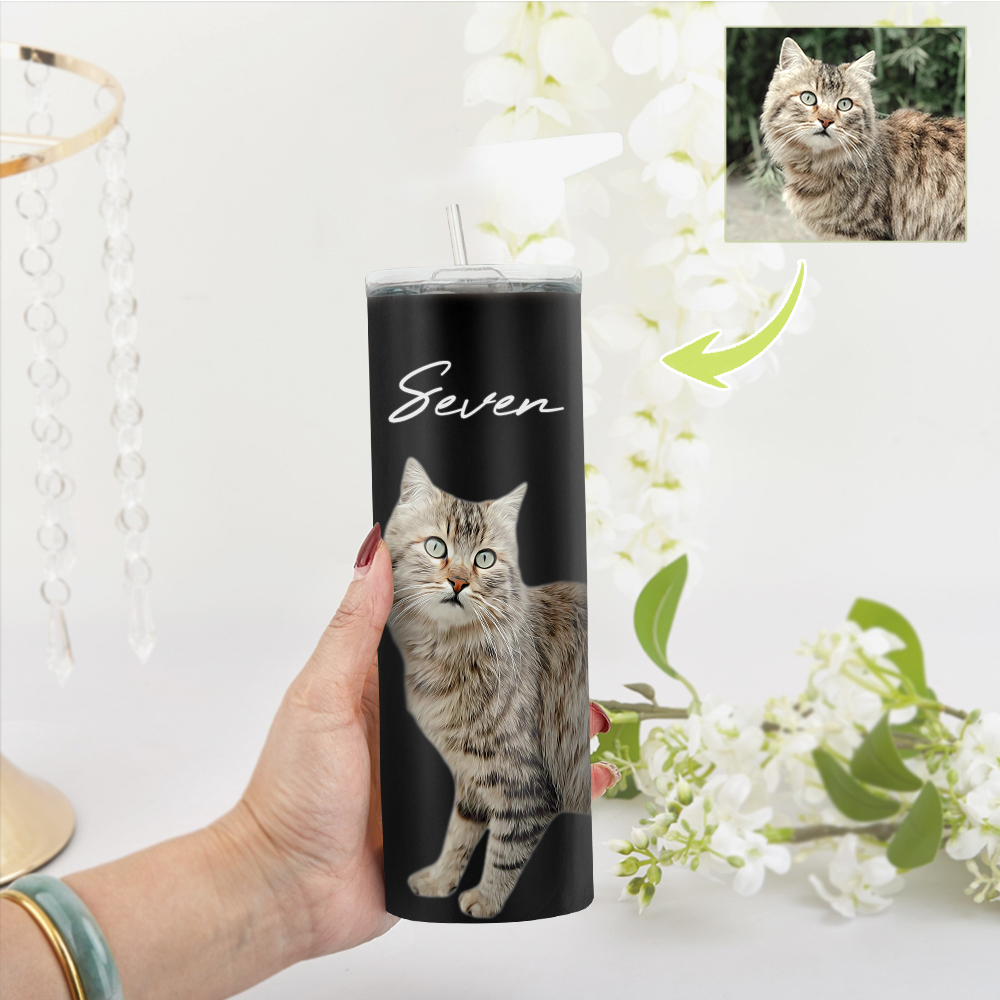 Personalisierte 0,6L Haustierfoto Becher Personalisierte Haustier Kaffee Tasse Schlanker Edelstahlbecher 20oz Weihnachtsgeschenk