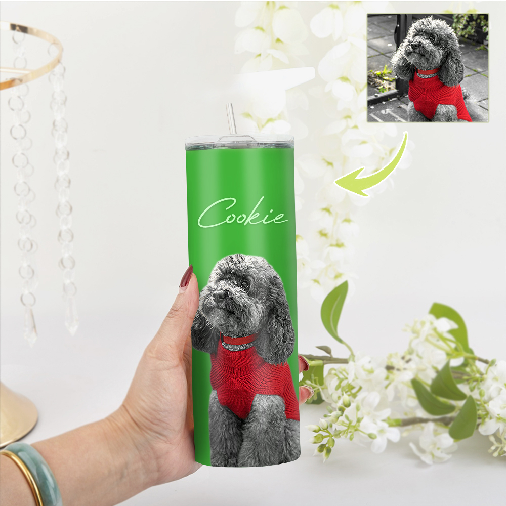 Personalisierte 0,6L Haustierfoto Becher Personalisierte Haustier Kaffee Tasse Schlanker Edelstahlbecher 20oz Weihnachtsgeschenk