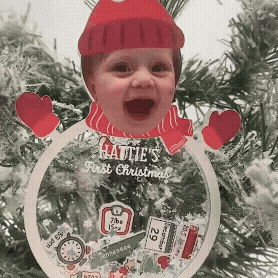 Personalisierter Babyfoto 4D Wackelkopf Individuelles Geburtsdaten Ornament Erstes Weihnachtsfest des Babys Geschenk für Neugeborene