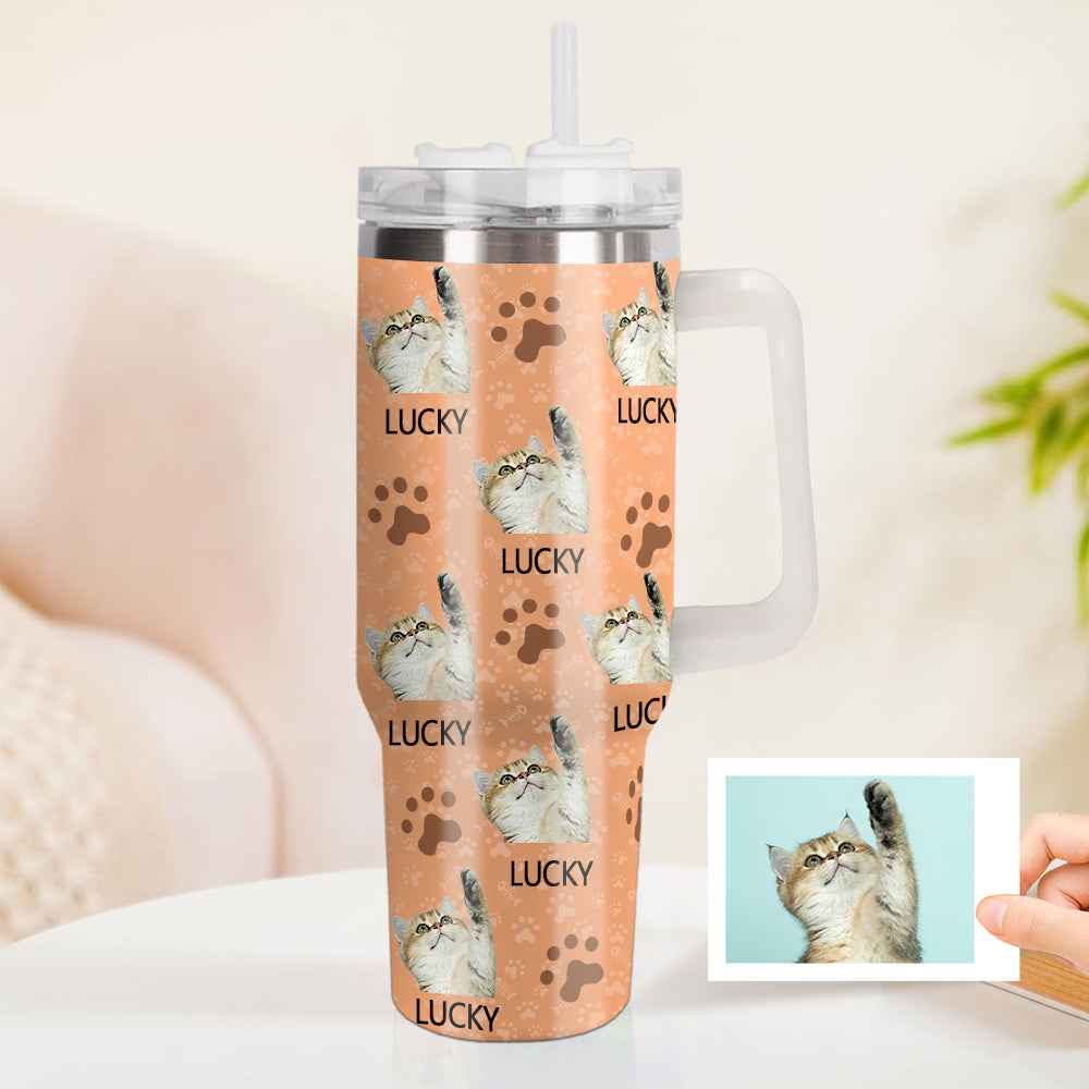 Personalisierter Katze Foto Edelstahlbecher mit Griff Individuelle Katze Foto Tasse 1,2L Becher Weihnachtsgeschenk