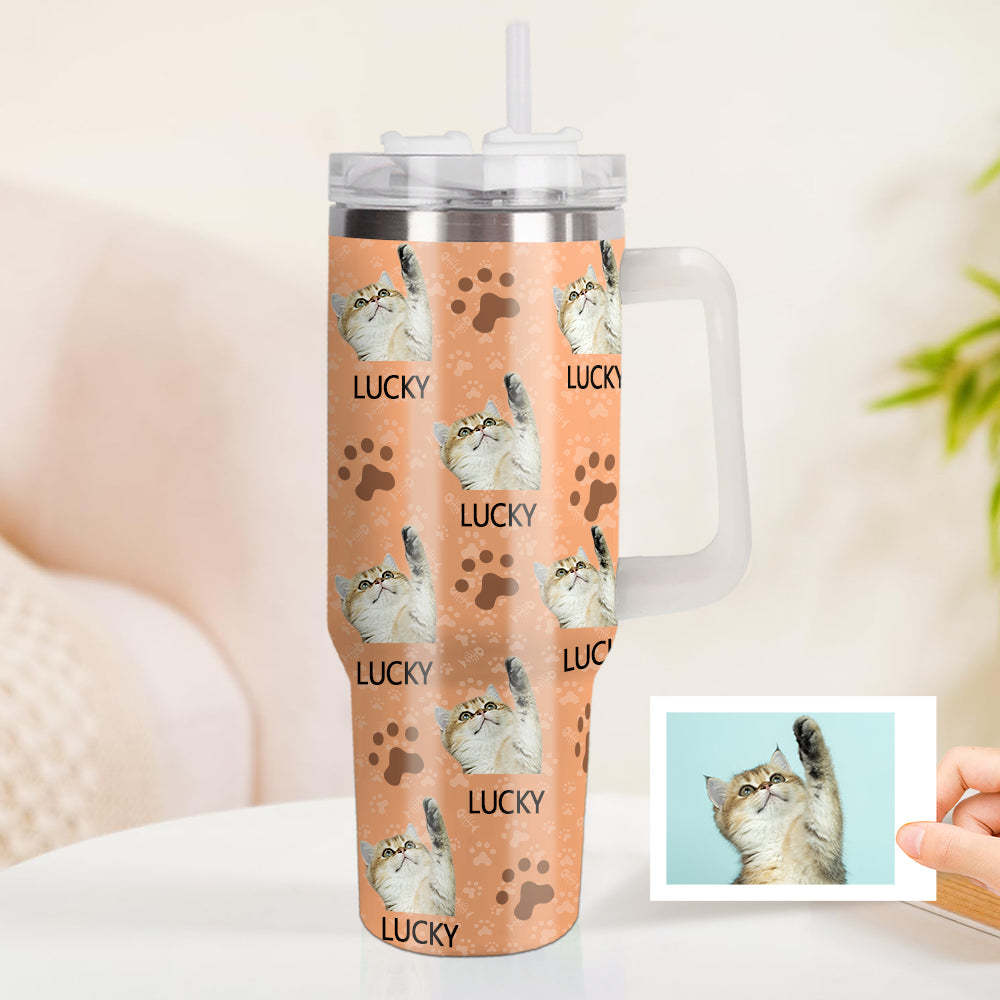 Personalisierter Katze Foto Edelstahlbecher mit Griff Individuelle Katze Foto Tasse 1,2L Becher Weihnachtsgeschenk