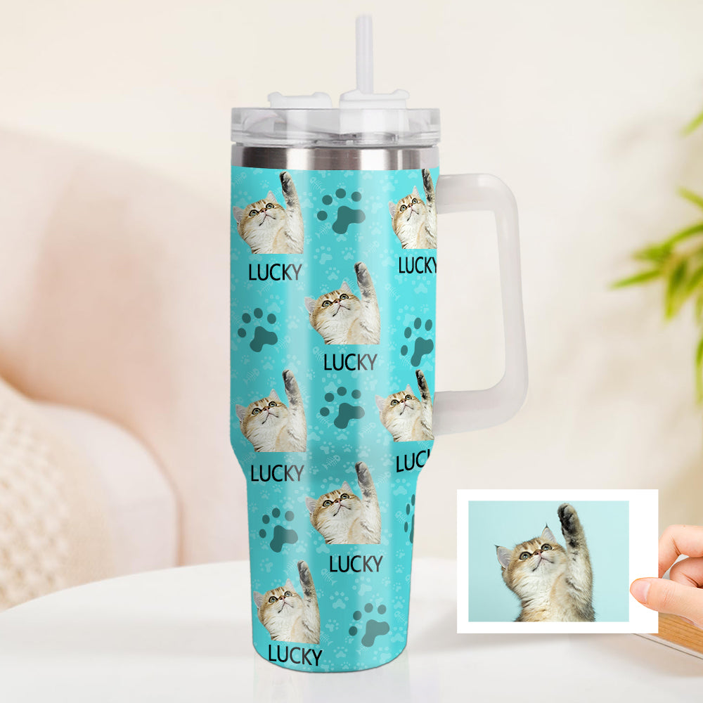 Personalisierter Katze Foto Edelstahlbecher mit Griff Individuelle Katze Foto Tasse 1,2L Becher Weihnachtsgeschenk