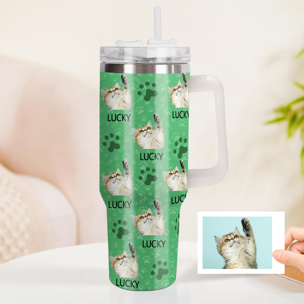 Personalisierter Katze Foto Edelstahlbecher mit Griff Individuelle Katze Foto Tasse 1,2L Becher Weihnachtsgeschenk