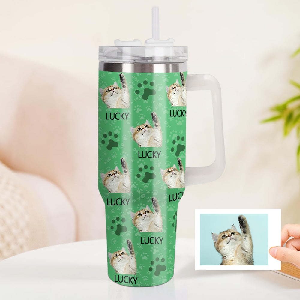 Personalisierter Katze Foto Edelstahlbecher mit Griff Individuelle Katze Foto Tasse 1,2L Becher Weihnachtsgeschenk