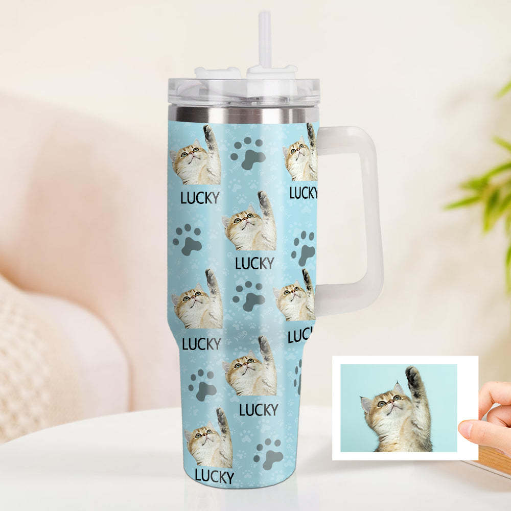 Personalisierter Katze Foto Edelstahlbecher mit Griff Individuelle Katze Foto Tasse 1,2L Becher Weihnachtsgeschenk
