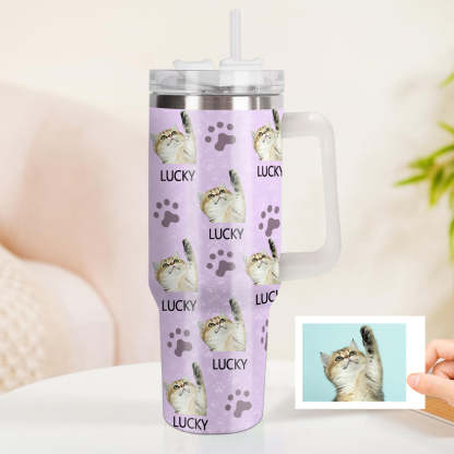 Personalisierter Katze Foto Edelstahlbecher mit Griff Individuelle Katze Foto Tasse 1,2L Becher Weihnachtsgeschenk