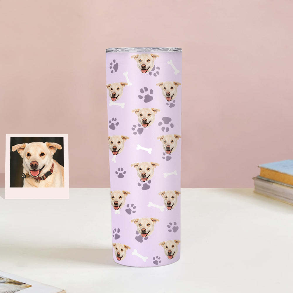 Personalisierter 0,6L Haustiergesicht Becher Individueller Hund Katze Foto Kaffeebecher Personalisierter 20oz Schlanker Edelstahlbecher