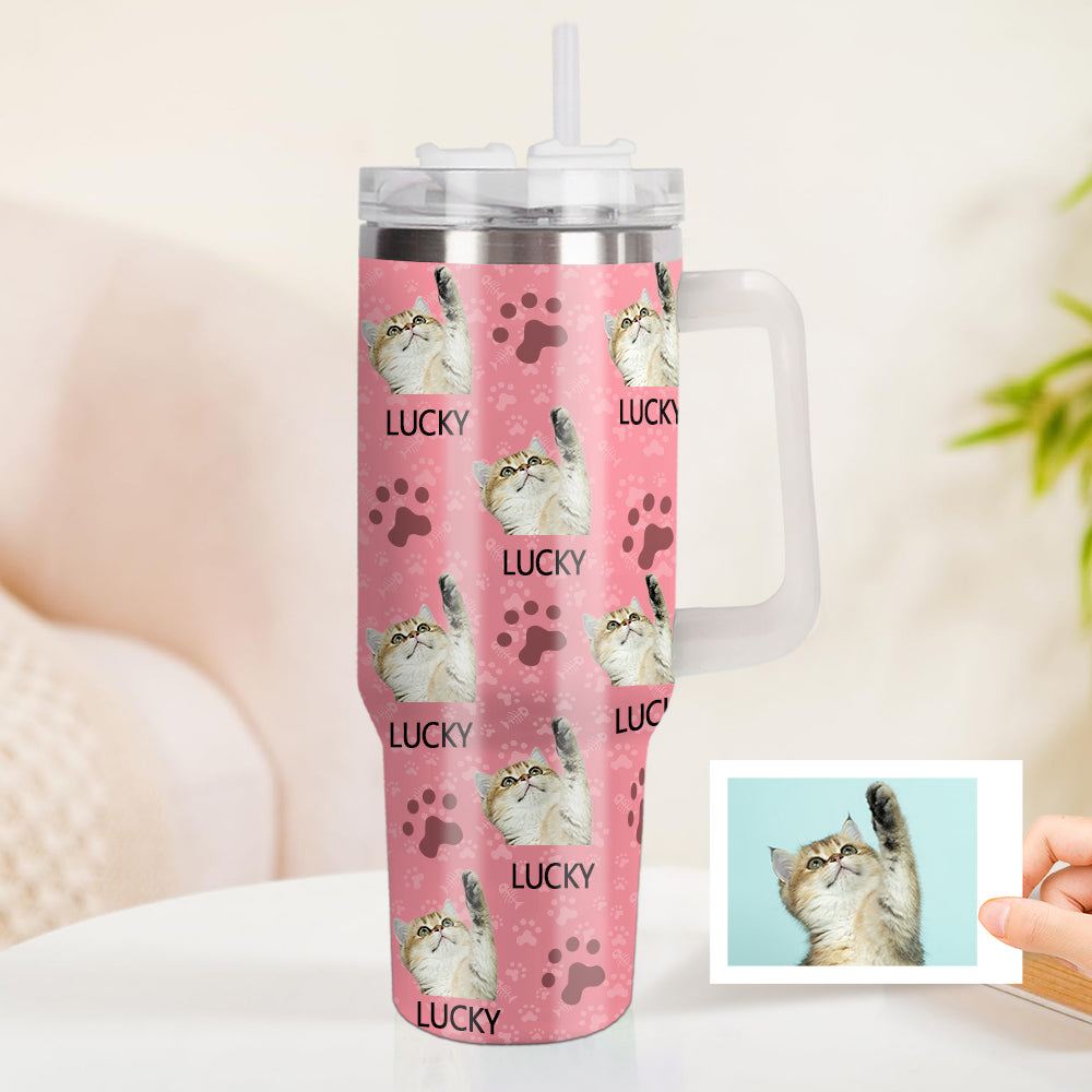 Personalisierter Katze Foto Edelstahlbecher mit Griff Individuelle Katze Foto Tasse 1,2L Becher Weihnachtsgeschenk