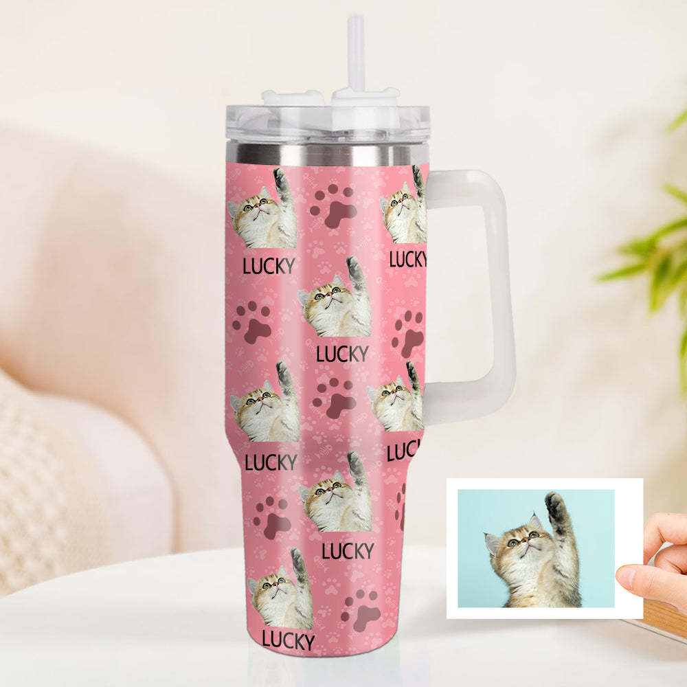 Personalisierter Katze Foto Edelstahlbecher mit Griff Individuelle Katze Foto Tasse 1,2L Becher Weihnachtsgeschenk