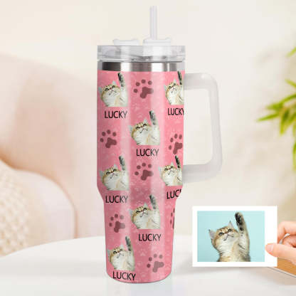 Personalisierter Katze Foto Edelstahlbecher mit Griff Individuelle Katze Foto Tasse 1,2L Becher Weihnachtsgeschenk