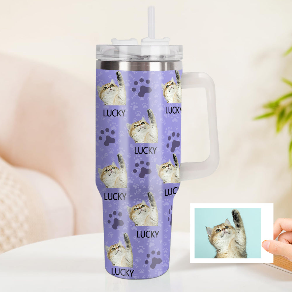 Personalisierter Katze Foto Edelstahlbecher mit Griff Individuelle Katze Foto Tasse 1,2L Becher Weihnachtsgeschenk