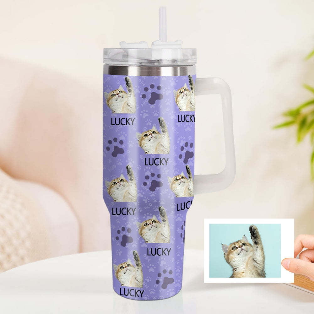 Personalisierter Katze Foto Edelstahlbecher mit Griff Individuelle Katze Foto Tasse 1,2L Becher Weihnachtsgeschenk