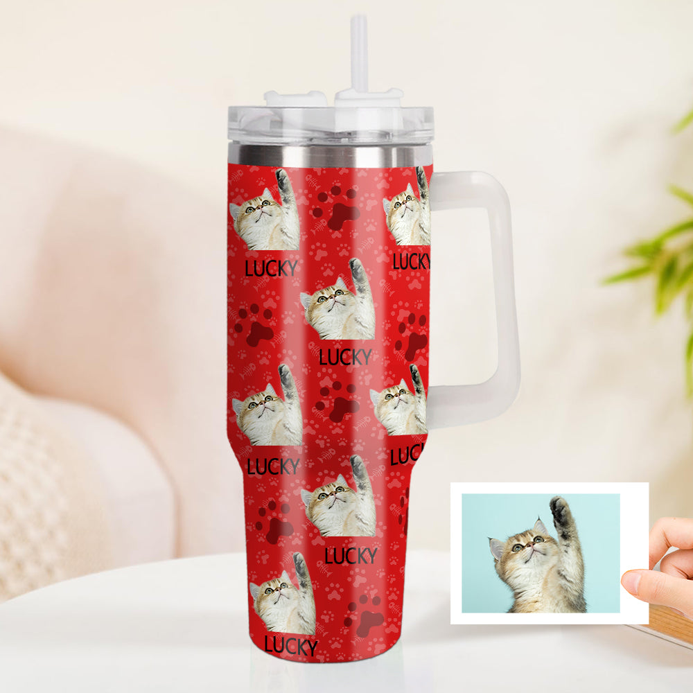 Personalisierter Katze Foto Edelstahlbecher mit Griff Individuelle Kat